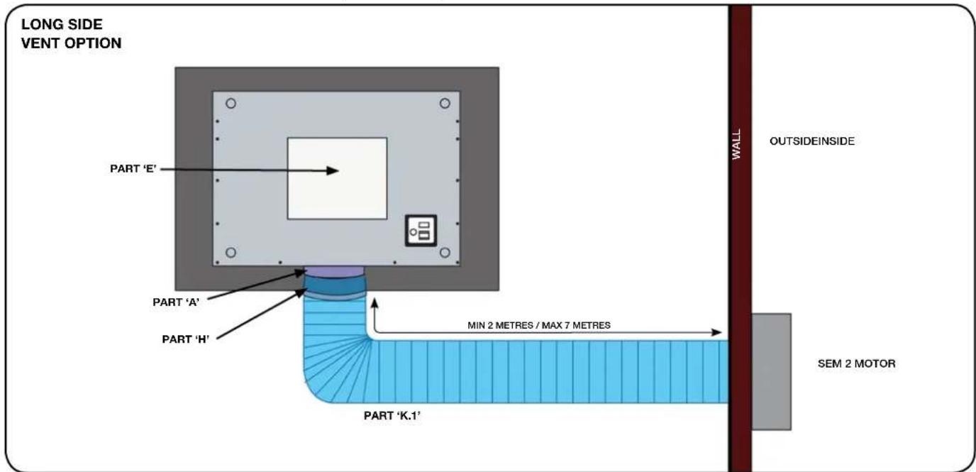 LONG SIDE VENT OPTION PART 'E' PART 'A' PART 'H' MIN 2 METRES / MAX 7 METRES PART 'K.1' WALL OUTSIDEINSIDE SEM 2 MOTOR