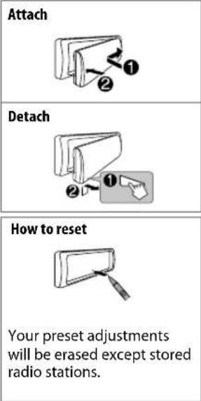 Attach Detach How to reset Your preset adjustments will be erased except stored radio stations.