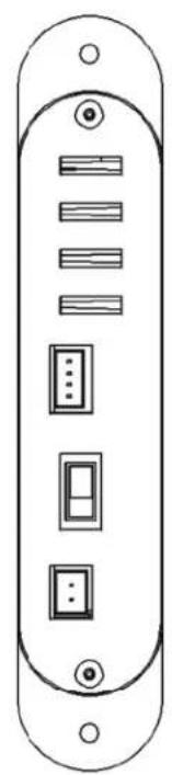Diagram of a vertical electronic device with five rectangular components and mounting holes (no text or symbols)