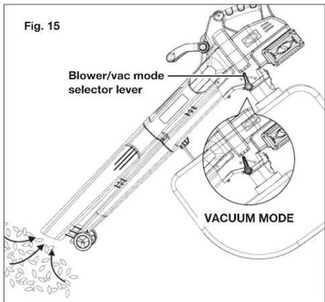Fig. 15 Blower/vac mode selector lever VACUUM MODE