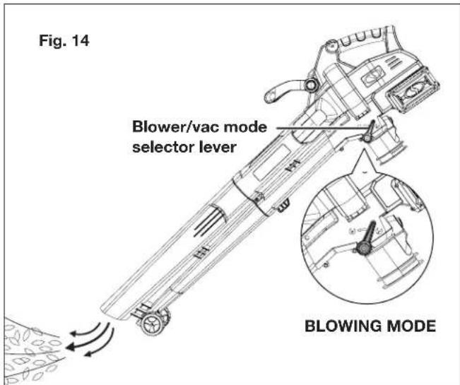 Fig. 14 Blower/vac mode selector lever BLOWING MODE