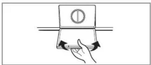 Hand holding a rectangular object with arrows indicating motion or force direction.