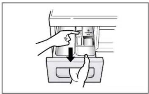 Illustration of a hand pressing down on a mechanical component with a downward arrow.