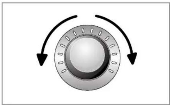 Circular mechanical knob with three curved arrows indicating rotational motion (no text or symbols)