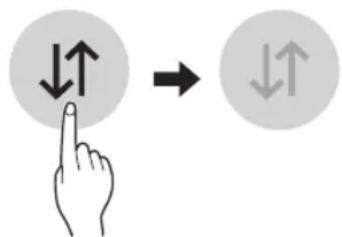 Diagram showing hand finger pressing up and pointing to a double-headed arrow symbol, indicating rotation or movement.