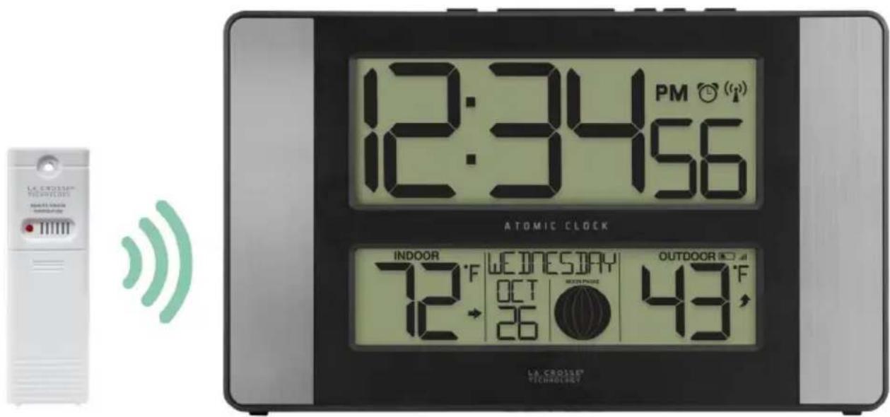 12:34 PM 12:34 56 ATOMIC CLOCK INDOOR 72 °F WEDNESDAY OCT 12 → 26 OUTDOOR 43 °F LA CROISSE TECHNOLOGY