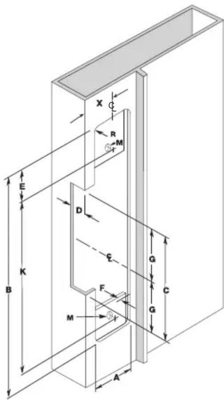 Technical diagram of a structural component with labeled dimensions and force vectors