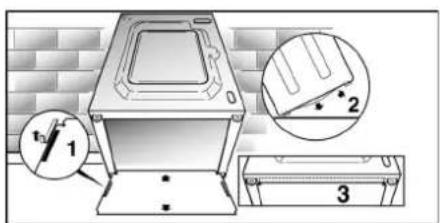 Technical diagram showing a device with labeled parts and measurement indicators, including scale and dimension annotations.
