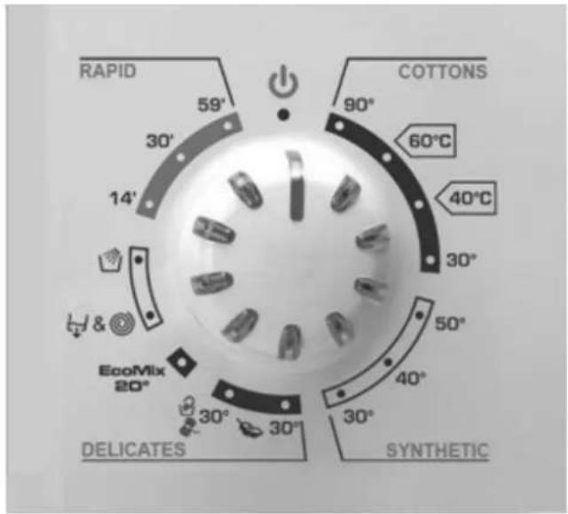 RAPID 59° COTTONS 90° 60°C 40°C 30° 50° 40° 30° EcoMix 20° DELICATES 30° 30° SYNTHETIC