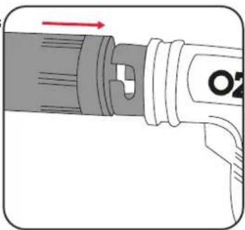 Diagram showing a mechanical component with a red arrow indicating direction and the letter 'O2' on its body.
