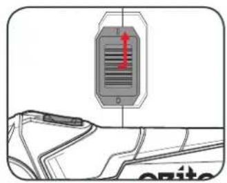 Diagram showing a device with a red vertical arrow and label 'Orite' at the bottom, likely indicating a warning or alert.