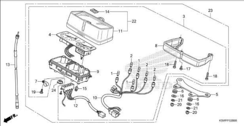Technical diagram of a vehicle electrical connector assembly with numbered parts and wiring labels