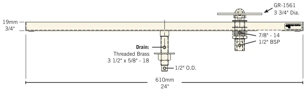 19mm 3/4" Drain: Threaded Brass 3 1/2" x 5/8" - 18 1/2" O.D. 610mm 24" 7/8" - 14 1/2" BSP GR-1561 3 3/4" Dia.