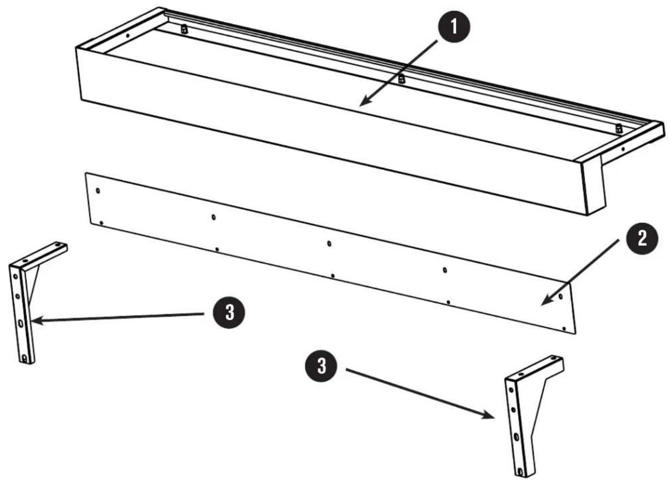 Technical diagram of a metal frame assembly with numbered components and directional arrows indicating assembly steps.