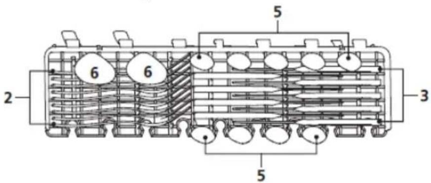 Technical diagram of a multi-chamber industrial or thermal system with numbered components and internal flow paths