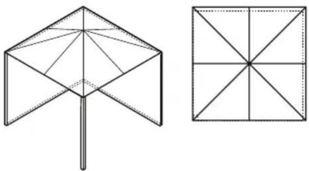 Two geometric diagrams: a triangular prism with internal lines and a square divided into four quadrants (no text or symbols)