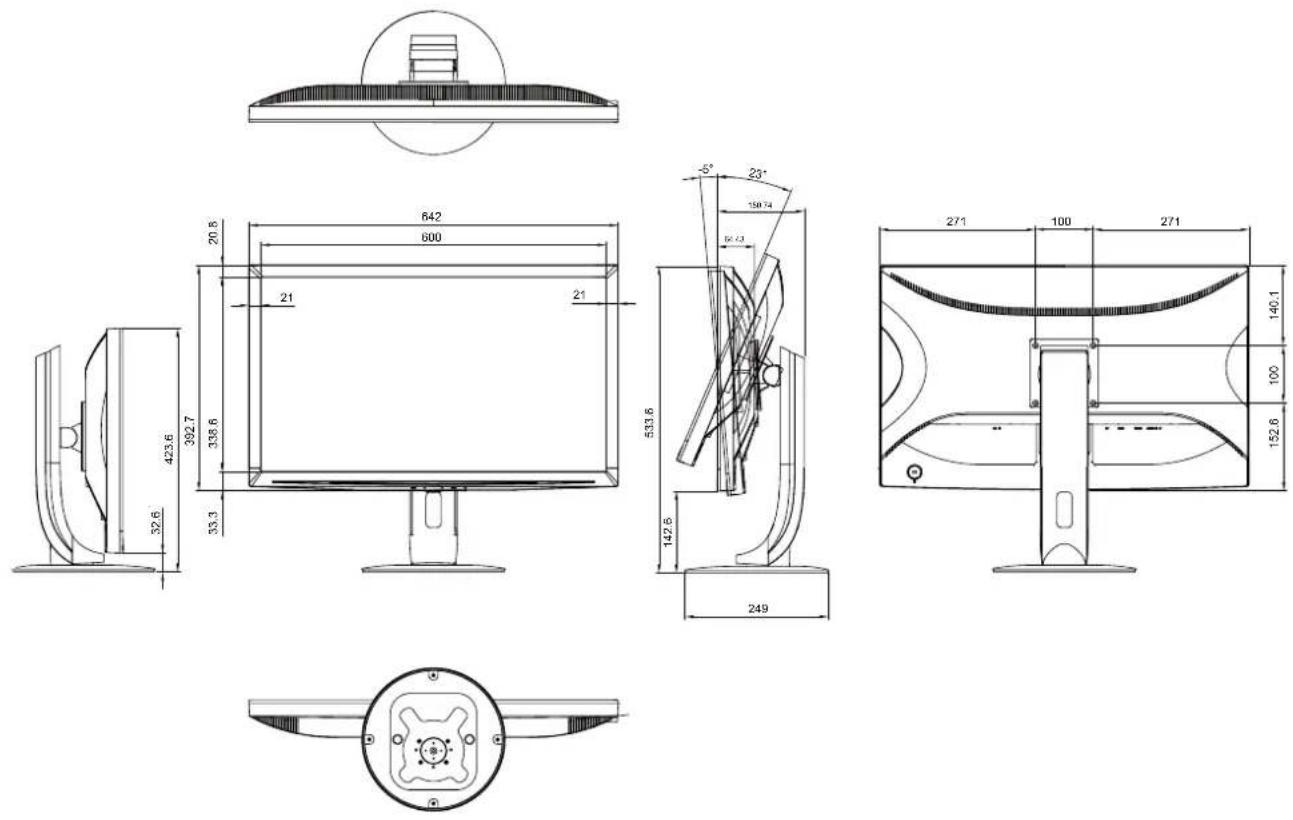 AG Neovo X-22EW - Display Dimensions - 3