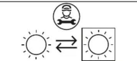 Weather icon and sun symbol showing a person wearing a helmet, indicating sunlight or weather change.