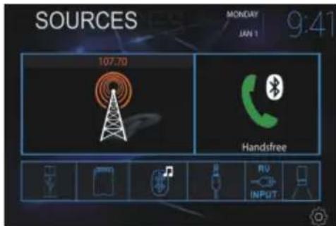 SOURCES MONDAY JAN 1 9:41 107.70 Handfree RV INPUT