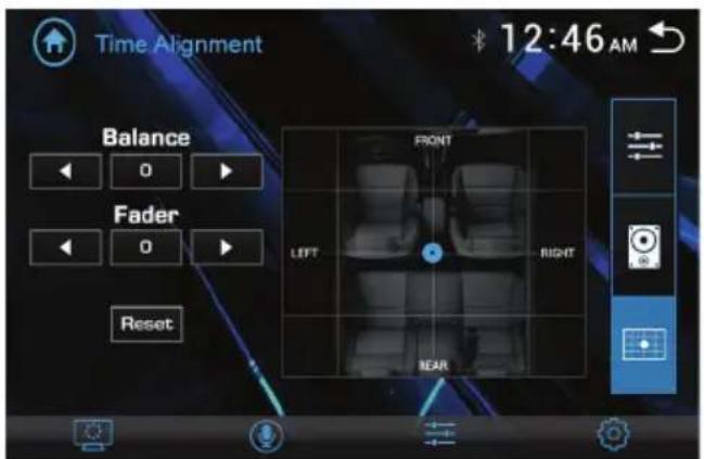 Time Alignment Balance 0 Fader 0 Reset FRONT LEFT RIGHT NEAR 12:46 AM