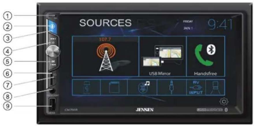 SOURCES 107.7 FREIGHT JAN 1 9:41 USB Mirror Handsfree RV INPUT CAM Player JENSEN