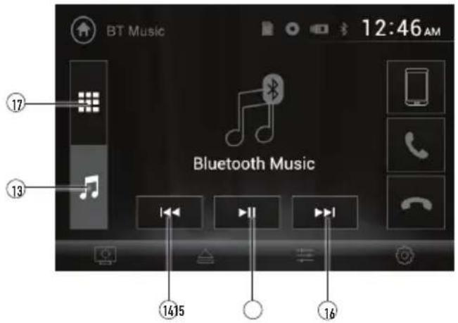BT Music 12:46 AM Bluetooth Music ⑰ ⑬ ⑮ ⑯ ⑰⑮ ⑱⑯
