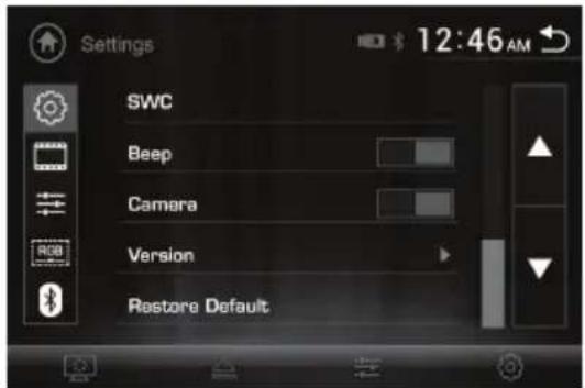 Settings SWC Beep Camera Version Restore Default