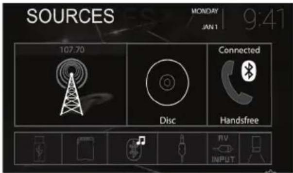 SOURCES MONDAY 9:41 JAN 1 107.70 Disc Connected Handsfree