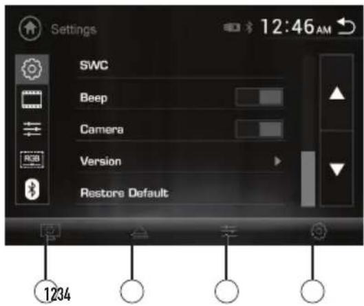 Settings 12:46 AM SWC Beep Camera Version Restore Default 1234