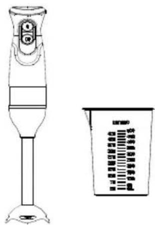 Technical line drawing of a blender and its corresponding measuring cup with Chinese text labels