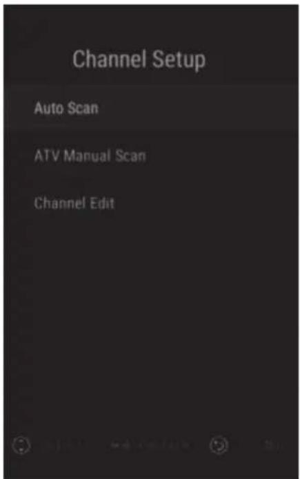 Channel Setup Auto Scan ATV Manual Scan Channel Edit