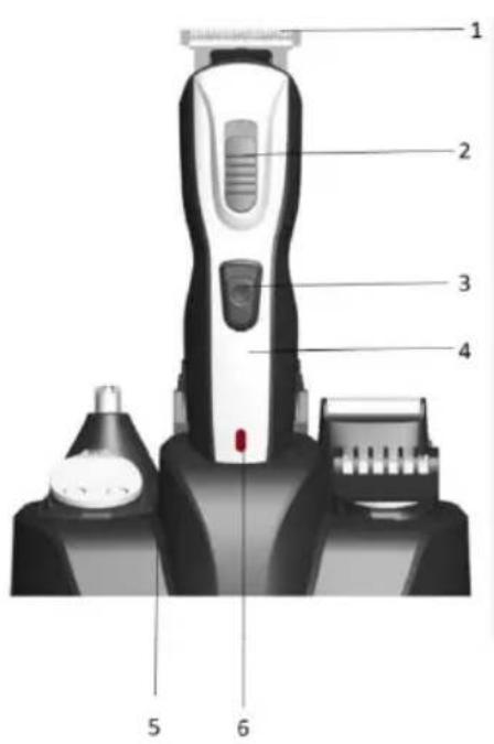 Labeled diagram of a hairbrush with numbered parts for identification