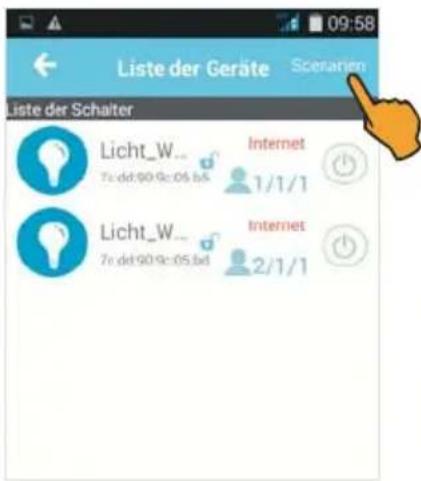 Liste der Gerate Szenarien Liste der Schalter Licht_W... 7e dd:90 9c:05 bd Internet 1/1/1 Licht_W... 7e dd:90 9c:05 bd Internet 2/1/1