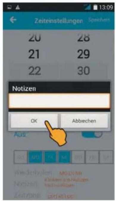 Zeiteinstellungen Speichern 20 28 21 29 22 30 Notizen OK Abbrechen Aus 20 21 22 23 MIGEN-MI Notizen Mörsen am Nutizen Mörsen Miohungen Zeitrzone Mörsen