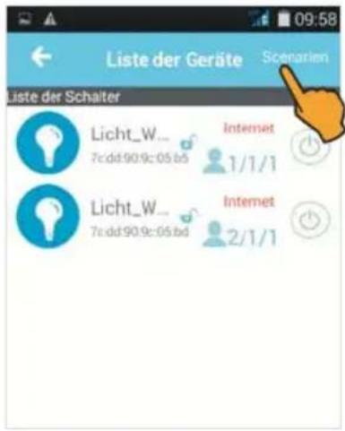 Liste der Geräte Scenarien Liste der Schalter Licht_W... 7c:dd:90.9c:05.bd Internet 1/1/1 Licht_W... 7c:dd:90.9c:05.bd Internet 2/1/1
