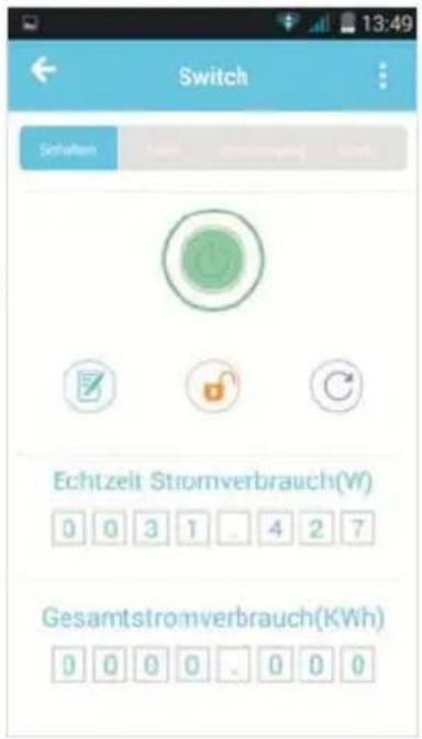 Switch Solution Echtzeit Stromverbrauch(W) 0 0 3 1 . 4 2 7 Gesamtstromverbrauch(KWh) 0 0 0 0 . 0 0 0