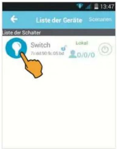 Liste der Geräte Scenanen Liste der Schalter Switch 7:48:90.9c:05.bd Lokat 0/0/0