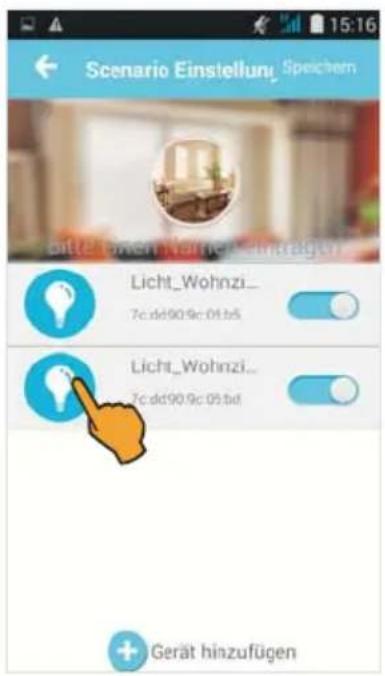 Scenario Einstellung Speichern Licht_Wohnzi_ 7c dd90.9c 05.bd Licht_Wohnzi_ 7c dd90.9c 05.bd + Gerät hinzufügen