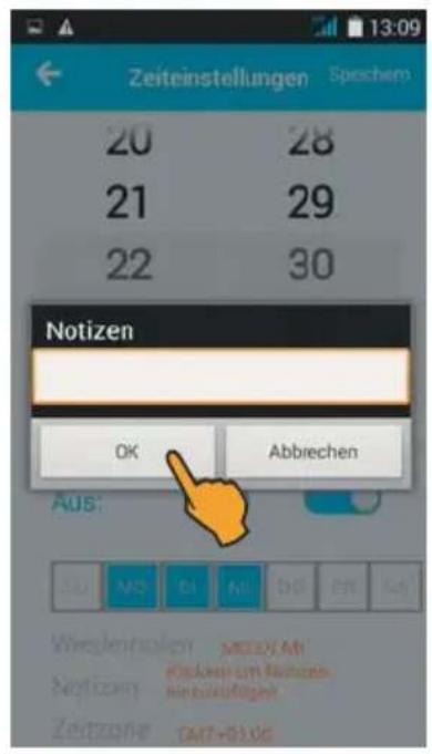 Zeiteinstellungen Spechern 20 28 21 29 22 30 Notizen OK Abbrechen Aus: zu MS GI MI dpi EN SA Wesgleisholgen MISAY, MI Zestcom Röcker um Notizen siebauflagen! Zeitzone Gum-Blüge