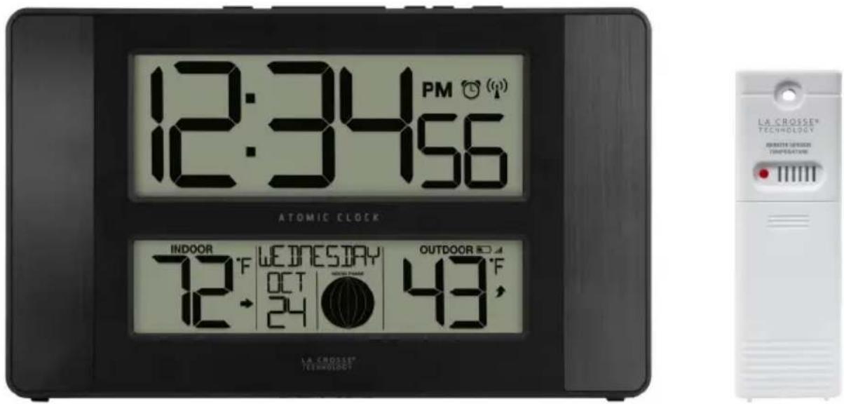 12:34:56 PM ATOMIC CLOCK INDOOR 72°F WEJNESDAY OCT 12-24 OUTDOOR 43°F LA CROSSE® TECHNOLOGY