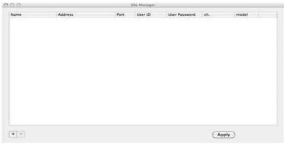 Site Manager Name Address Port User ID User Password ch. model + - Apply