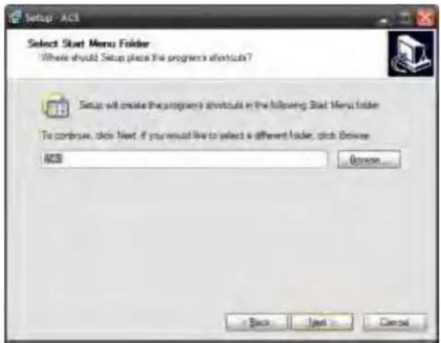 Setup - ACSI Select Start Menu Folder Where should Setup place the programs aftercuts? Setup will create the program's shortcuts in the following Start Menu folder. To continue, click Next. If you would like to select a different folder, click Browse: ACSI Browse... < Back Next > Cancel