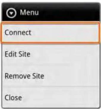Menu Connect Edit Site Remove Site Close