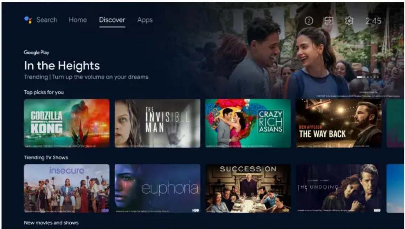 Search Home Discover Apps Google Play In the Heights Trending | Turn up the volume on your dreams Top picks for you GODZILLA KONG THE INVISIBLE MAN CRAZY RICH ASIANS BEN AFFLECK THE WAY BACK Trending TV Shows insecure euphoria SUCCESSION THE UNDOING New movies and shows