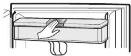 Simple line drawing of a hand opening a rectangular box (no text or symbols)