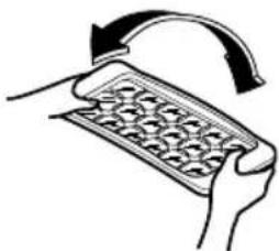 Illustration of hands holding a tray with a grid pattern, no text or symbols present