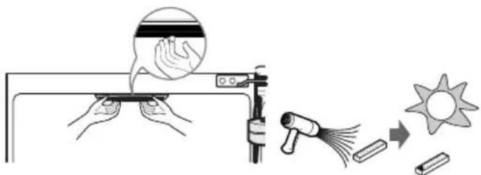 Diagram illustrating a hair follicle treatment procedure with labeled components and sun symbol
