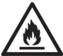 Warning sign depicting a flame symbol in a triangular shape, commonly used to indicate hazard or caution.