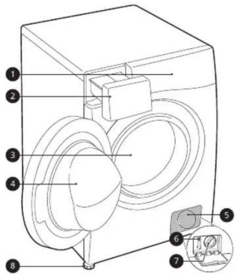 Technical diagram of a mechanical device with numbered components and an inset close-up view