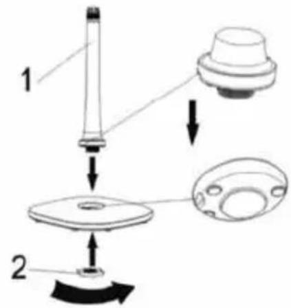 Diagram showing mechanical assembly steps with labeled components and directional arrows